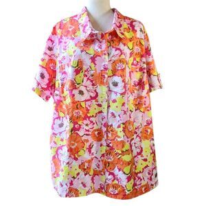 WHITE STAG Floral Shirt Button Down Short Sleeve Hawaiian Print Plus Size 4X